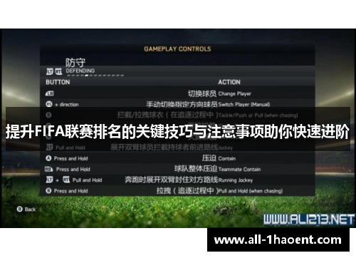 提升FIFA联赛排名的关键技巧与注意事项助你快速进阶
